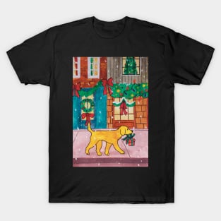 Christmas dog gift watercolor illustration T-Shirt